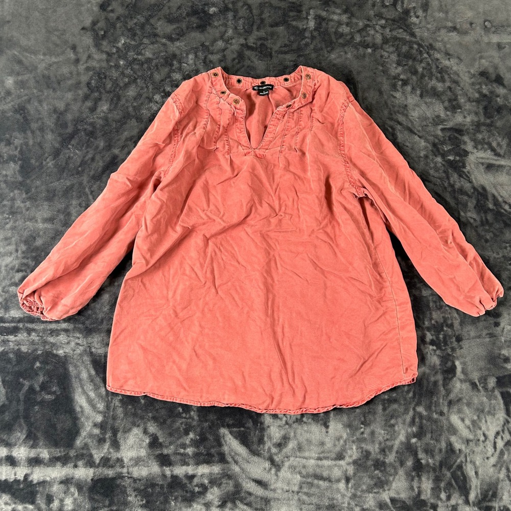 New Directions Blouse Womens Small‎ Coral Pink Grommet Split Neck Lyocell Top